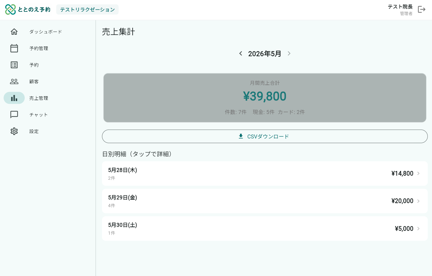 売上集計・月次レポート画面